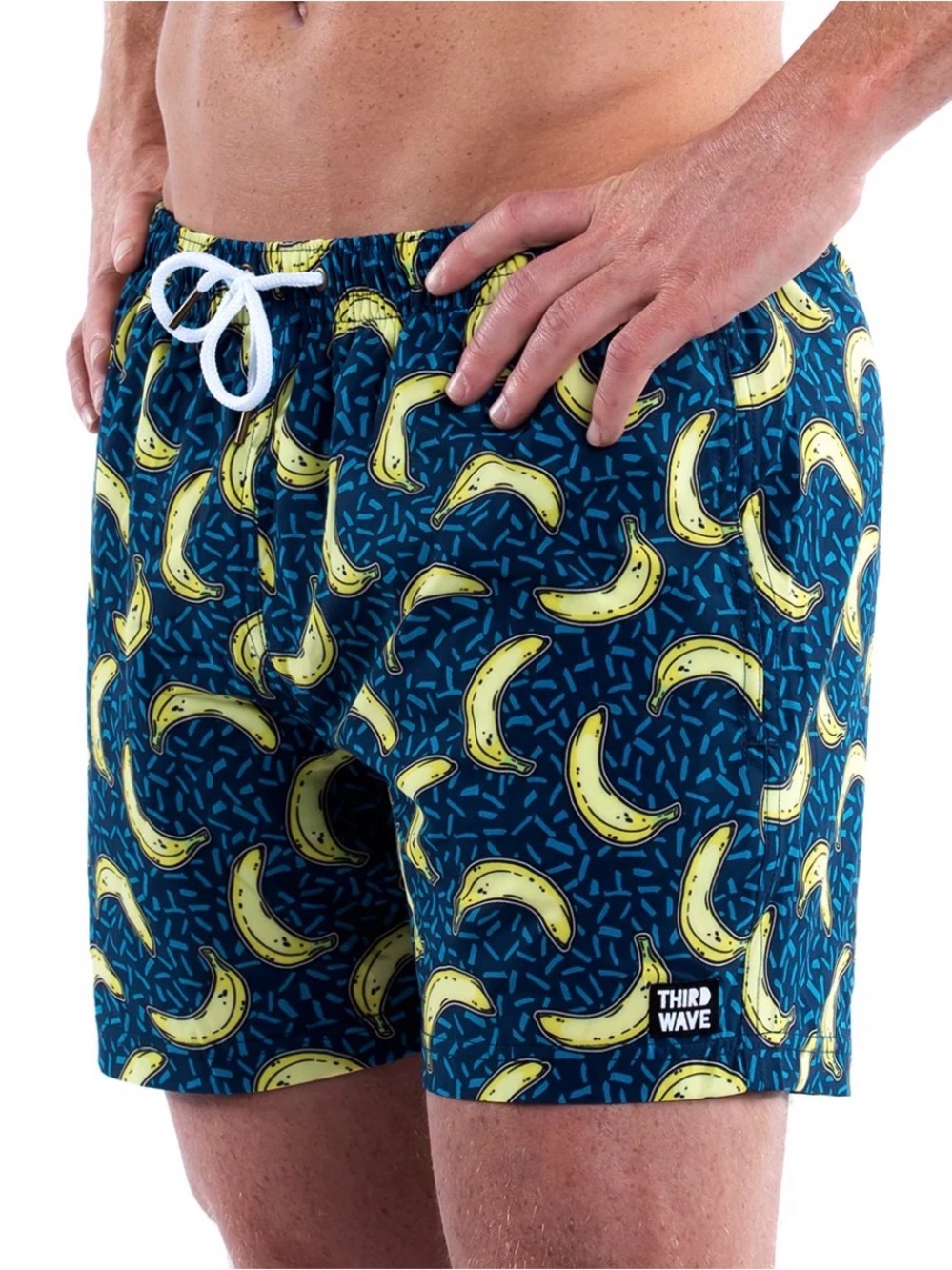 Men’s Navy Blue Banana-Print Swim Trunks